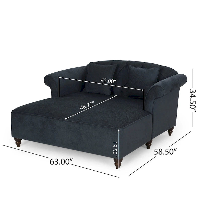 Charcoal 66 Upholstered Loveseat Chaise Lounge Chair with Birch Legs