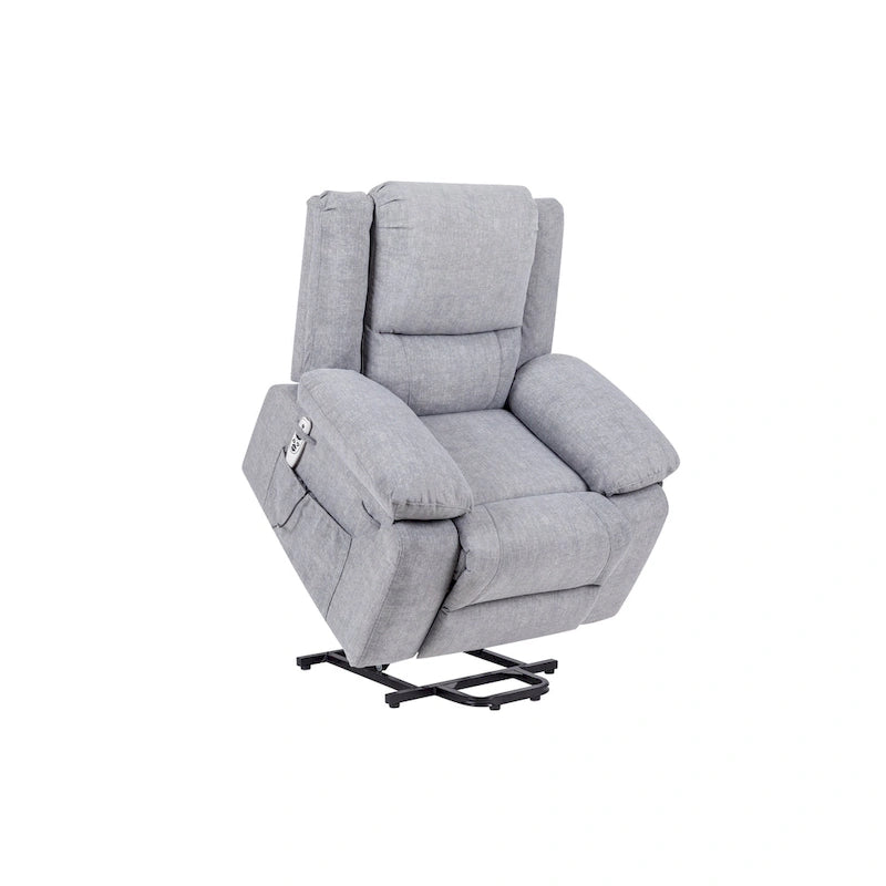 Light Grey Velvet Power Lift Recliner Chair with Massage Points, Lumbar Heating, and Storage Pocket