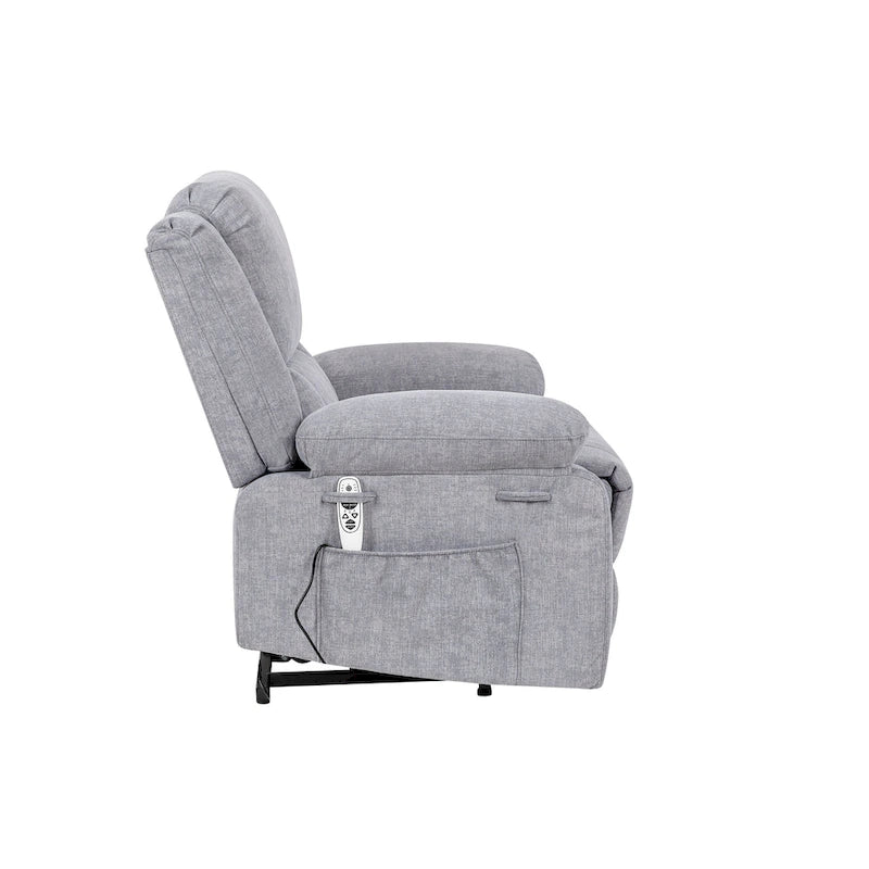 Light Grey Velvet Power Lift Recliner Chair with Massage Points, Lumbar Heating, and Storage Pocket