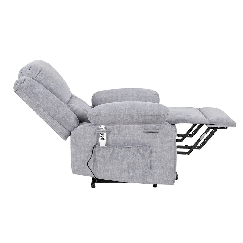 Light Grey Velvet Power Lift Recliner Chair with Massage Points, Lumbar Heating, and Storage Pocket