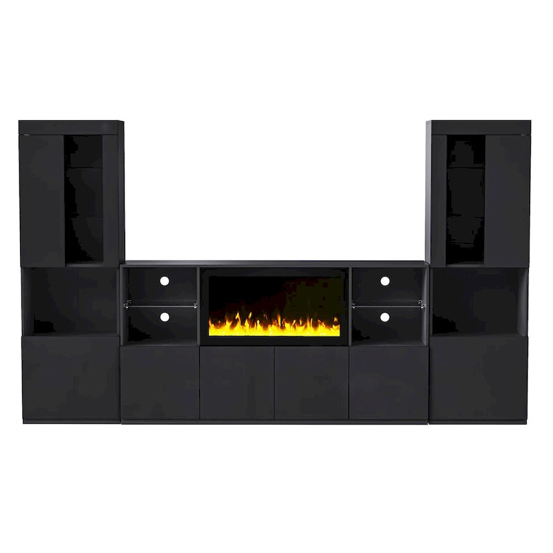 TV Stand with 34.2 Non-heating Electric Fireplace,Entertainment Center with LED Light,Tempered Glass Shelves for TVs up to 75