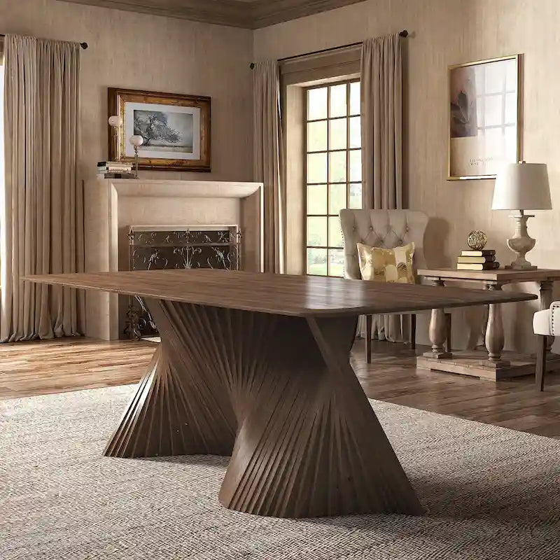 Wave Base Rubberwood Dining Table - 78.7W x 39.3D x 29.3H