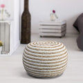 20-Inch Tan and White Hand Knitted Round Pouf Ottoman