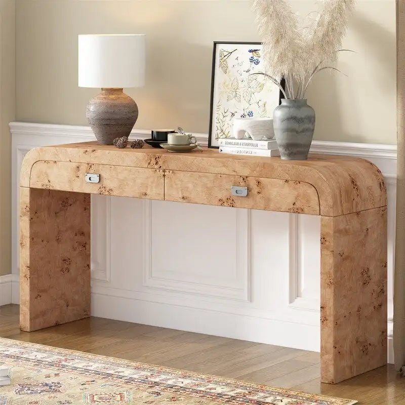 Console de style rétro avec 2 tiroirs de rangement, Table d'entrée moderne, Table de canapé avec pieds minimalistes et élégants pour le salon