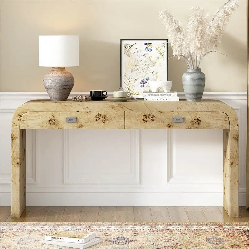 Retro Style Console Table with 2 Storage Drawers, Modern Entryway Table Sofa Table with Sleek Minimalist Legs for Living Room