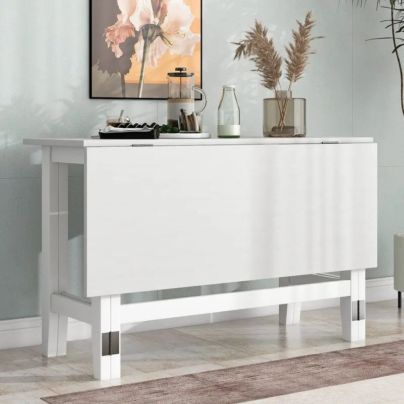 Rustic Drop-Leaf Dining Table  Space-Saving Farmhouse Design with Extendable Wood Top - 47.00in. W X36.00in.DX30.00in. H
