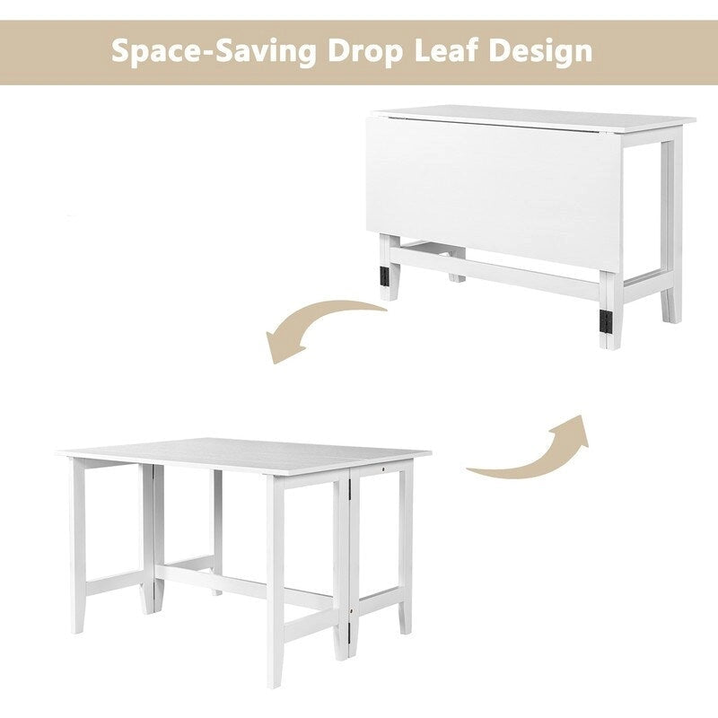 Rustic Drop-Leaf Dining Table  Space-Saving Farmhouse Design with Extendable Wood Top - 47.00in. W X36.00in.DX30.00in. H