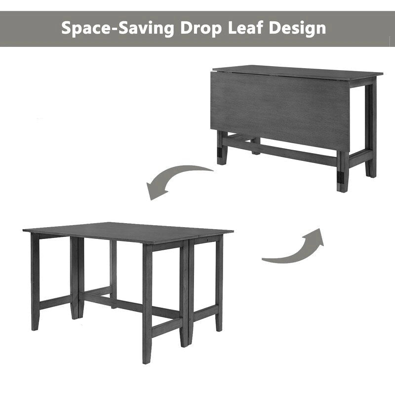 Rustic Drop-Leaf Dining Table  Space-Saving Farmhouse Design with Extendable Wood Top - 47.00in. W X36.00in.DX30.00in. H