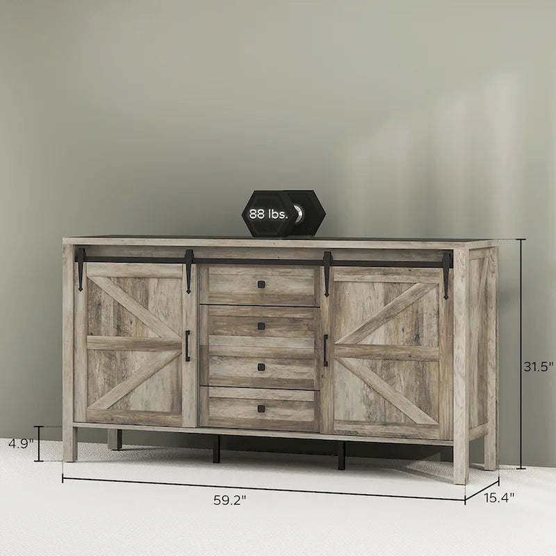 59-Inch Farmhouse Sideboard Buffet Cabinet with Sliding Barn Doors