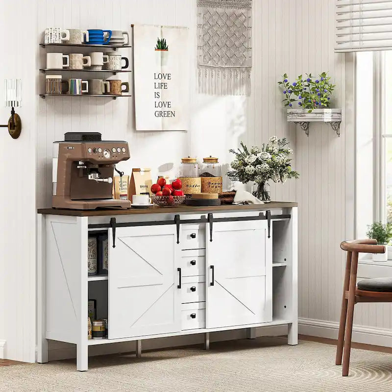 59-Inch Farmhouse Sideboard Buffet Cabinet with Sliding Barn Doors