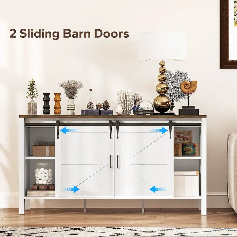 59-Inch Farmhouse Sideboard Buffet Cabinet with Sliding Barn Doors