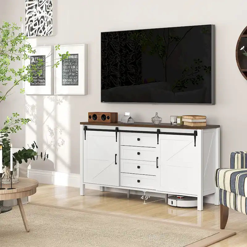 59-Inch Farmhouse Sideboard Buffet Cabinet with Sliding Barn Doors
