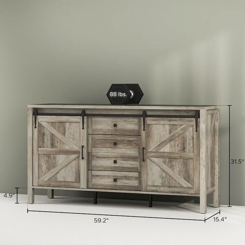 59-Inch Farmhouse Sideboard Buffet Cabinet with Sliding Barn Doors