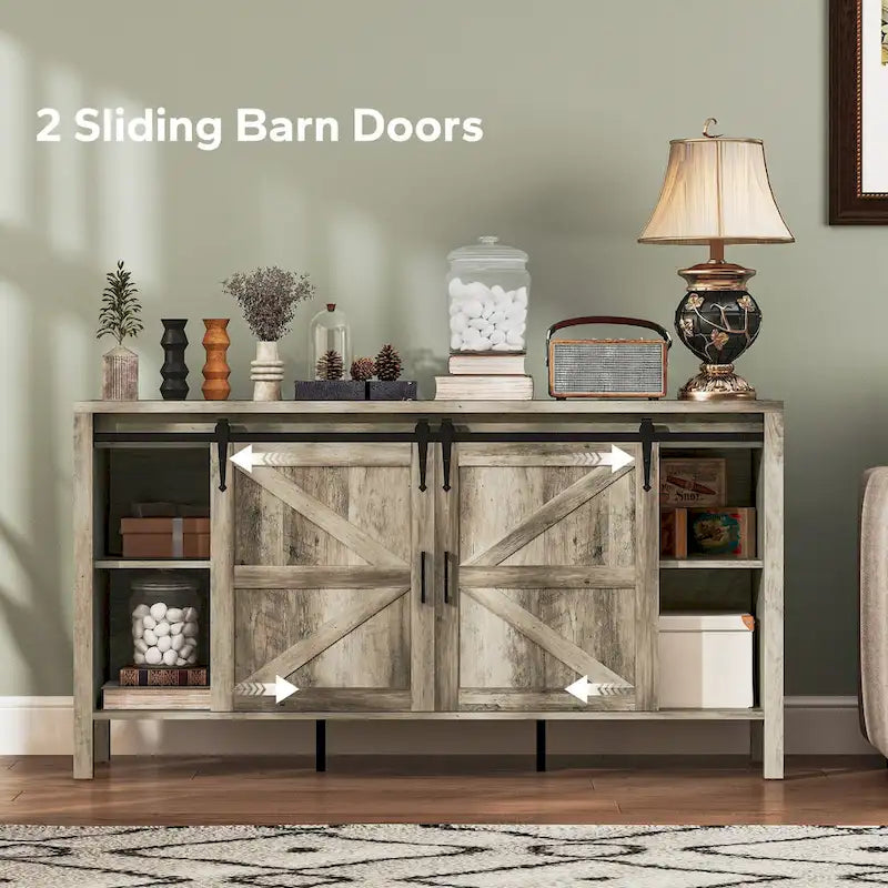 59-Inch Farmhouse Sideboard Buffet Cabinet with Sliding Barn Doors