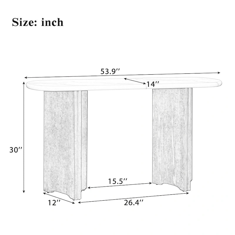53.9-Inch Console Table with Faux Marble Top and Wood Base