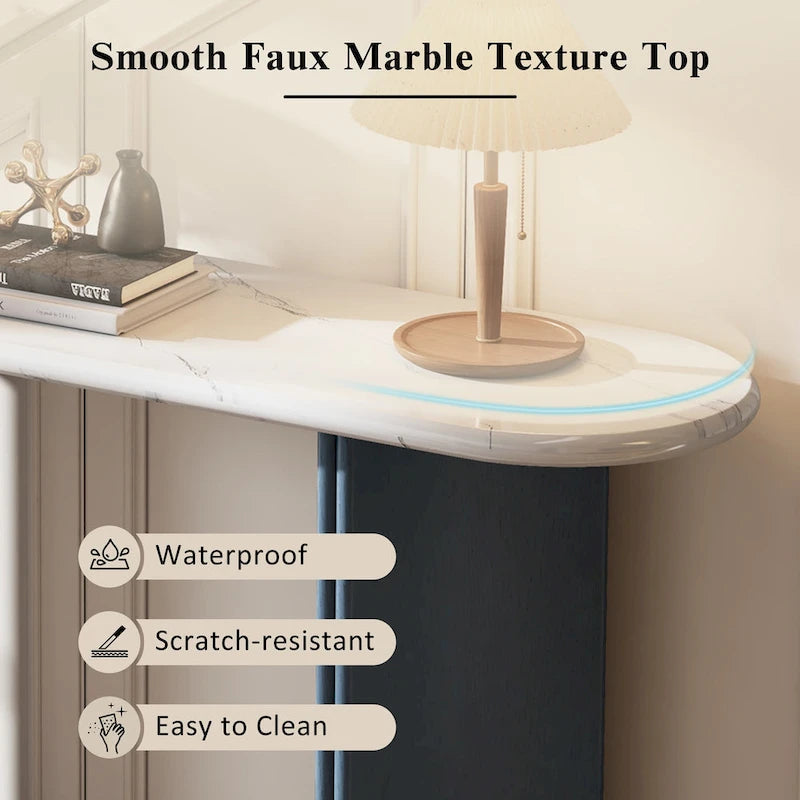 53.9-Inch Console Table with Faux Marble Top and Wood Base