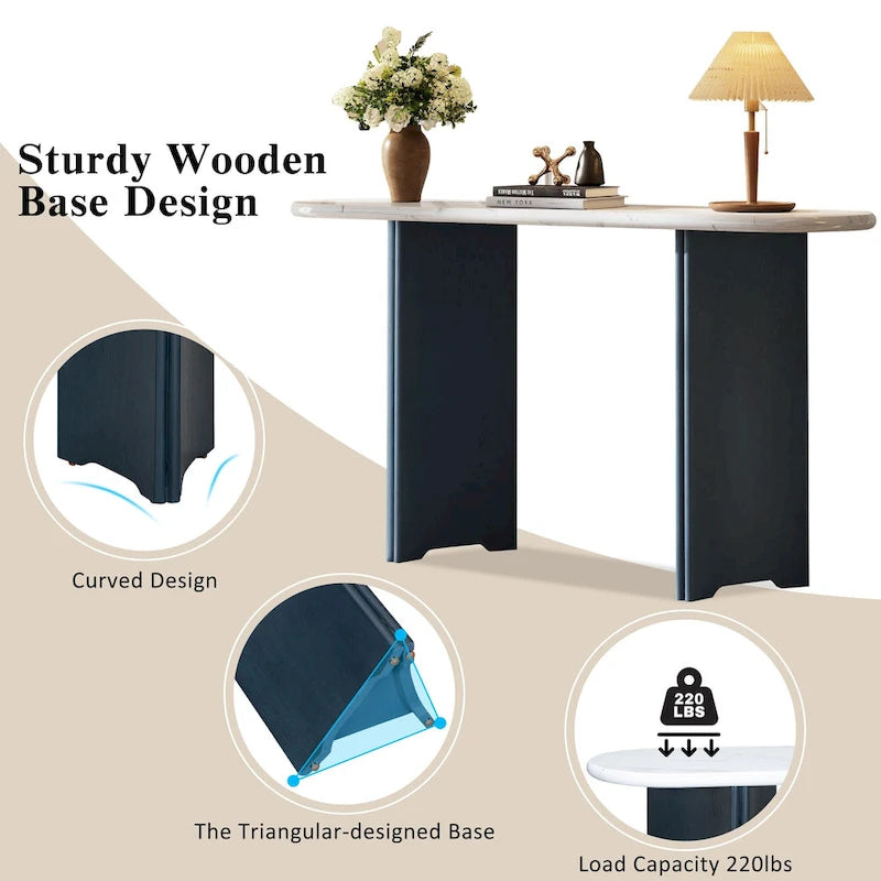 53.9-Inch Console Table with Faux Marble Top and Wood Base
