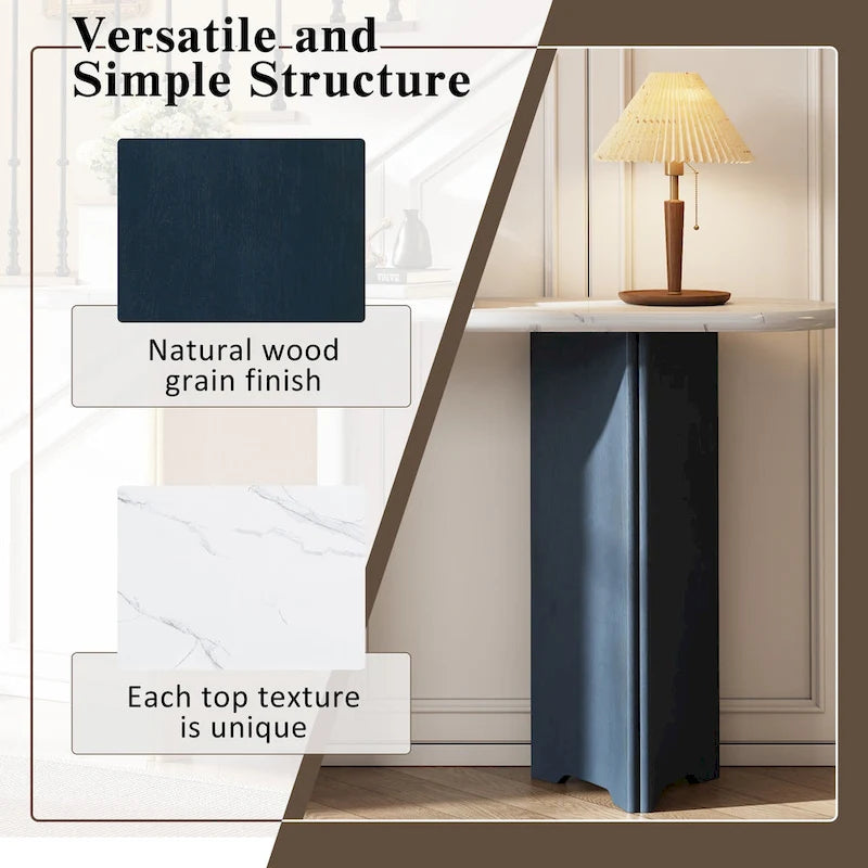 53.9-Inch Console Table with Faux Marble Top and Wood Base