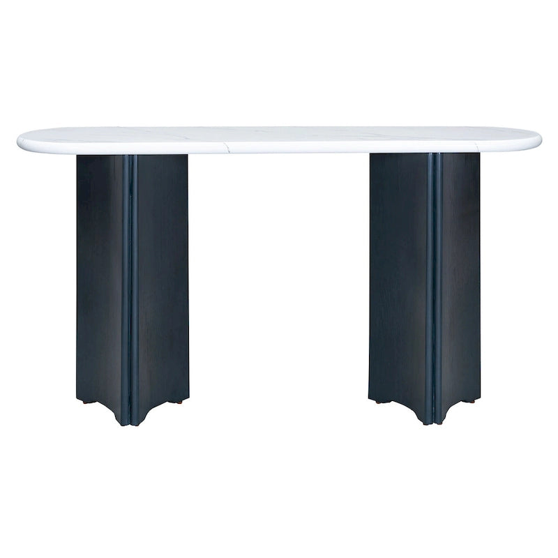 53.9-Inch Console Table with Faux Marble Top and Wood Base