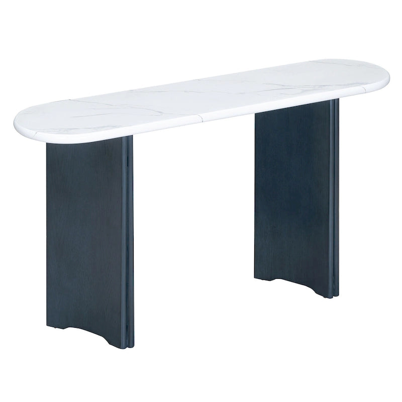 53.9-Inch Console Table with Faux Marble Top and Wood Base