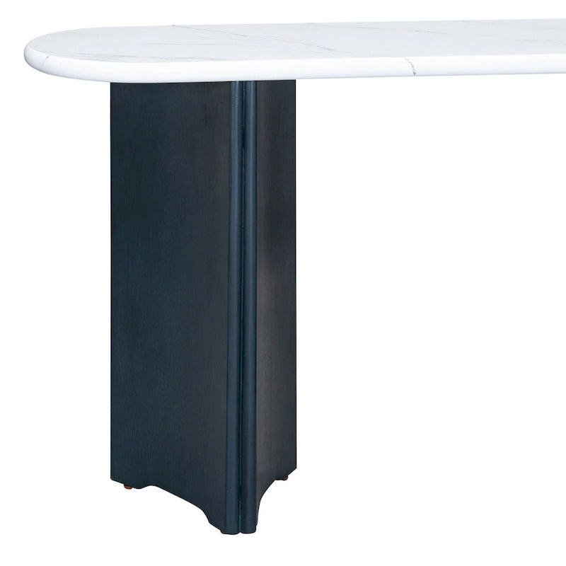 53.9-Inch Console Table with Faux Marble Top and Wood Base