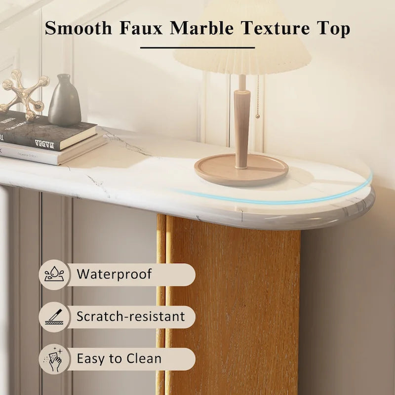 53.9-Inch Console Table with Faux Marble Top and Wood Base