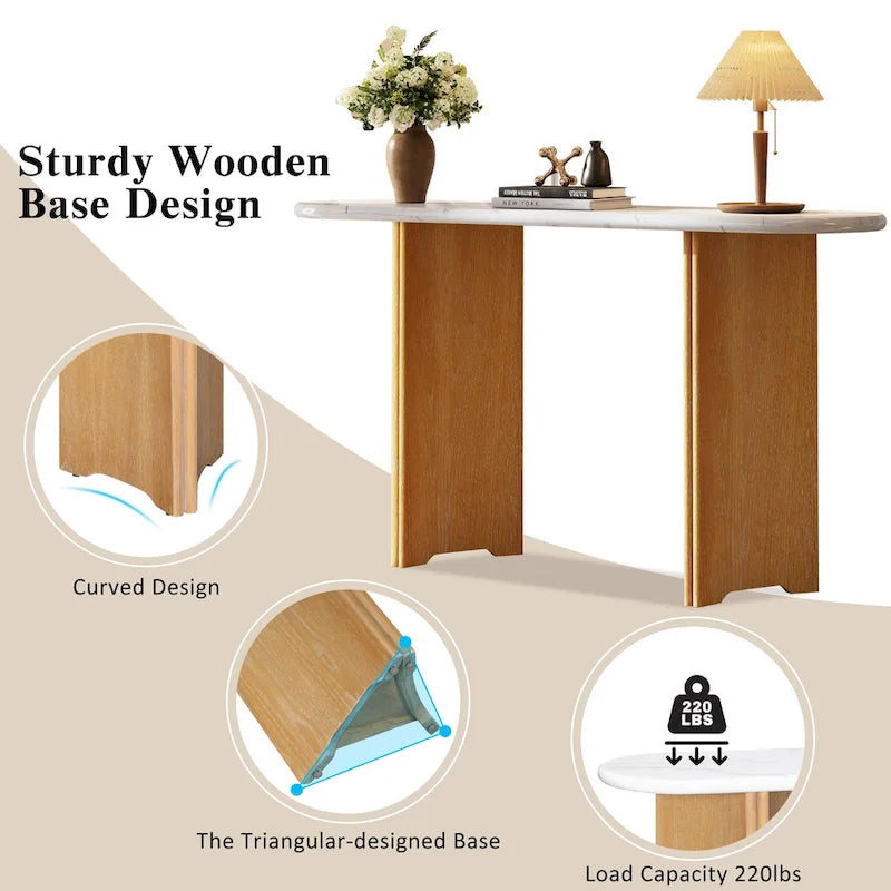 53.9-Inch Console Table with Faux Marble Top and Wood Base