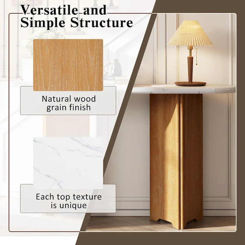 53.9-Inch Console Table with Faux Marble Top and Wood Base