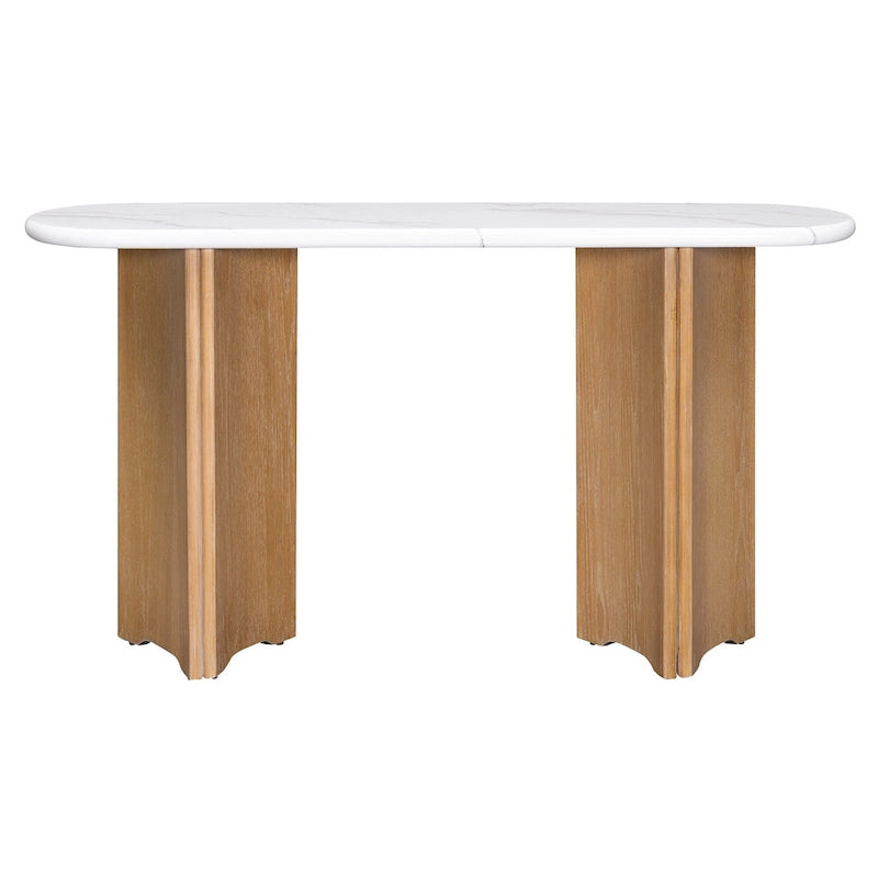 53.9-Inch Console Table with Faux Marble Top and Wood Base