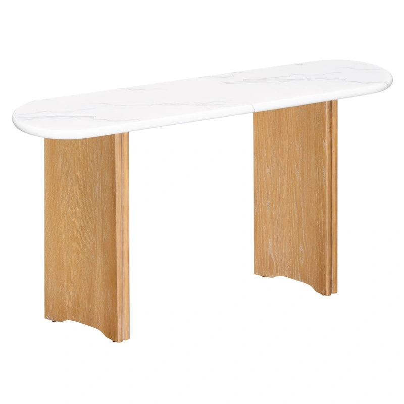53.9-Inch Console Table with Faux Marble Top and Wood Base