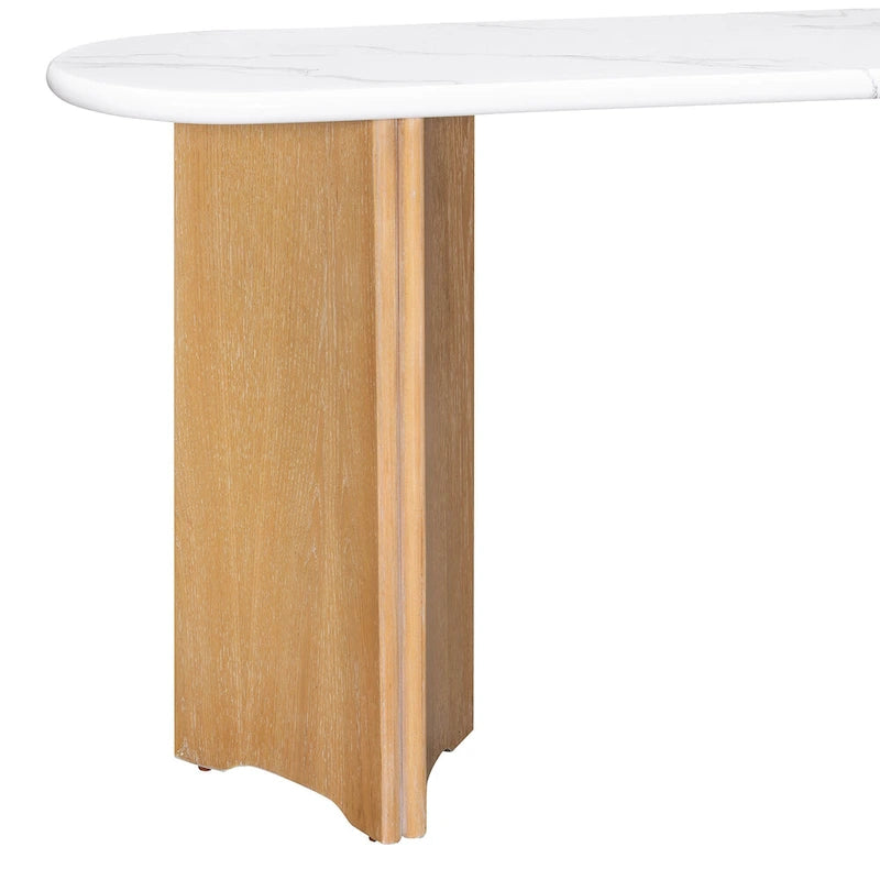 53.9-Inch Console Table with Faux Marble Top and Wood Base
