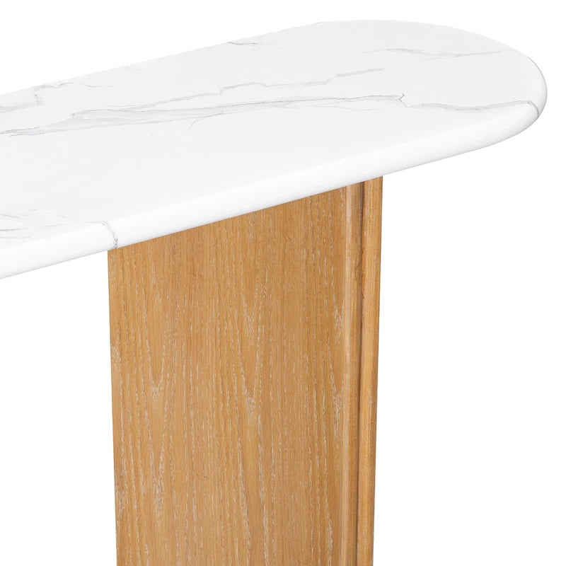 53.9-Inch Console Table with Faux Marble Top and Wood Base