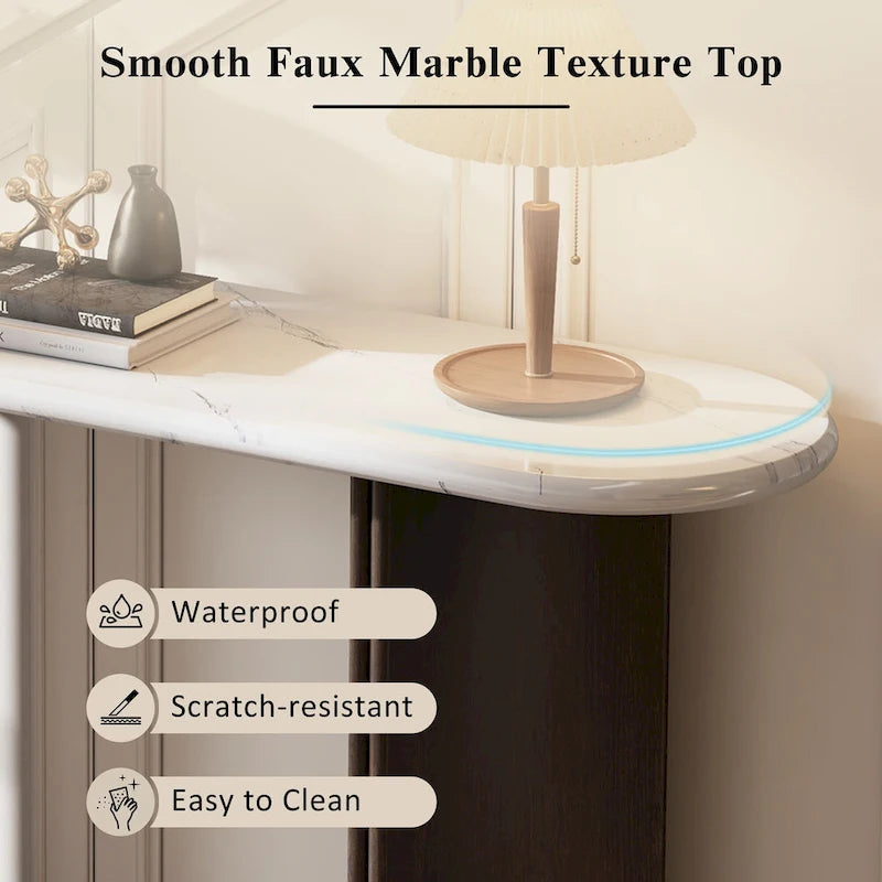 53.9-Inch Console Table with Faux Marble Top and Wood Base