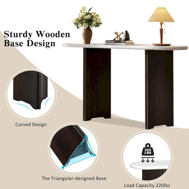 53.9-Inch Console Table with Faux Marble Top and Wood Base
