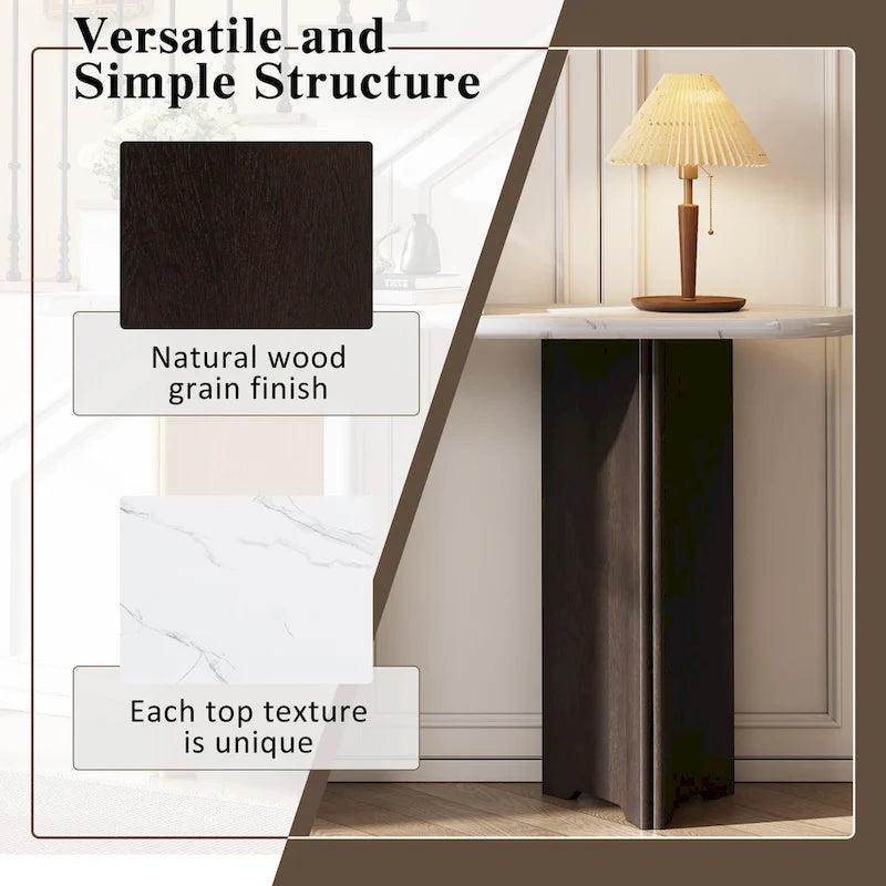 53.9-Inch Console Table with Faux Marble Top and Wood Base