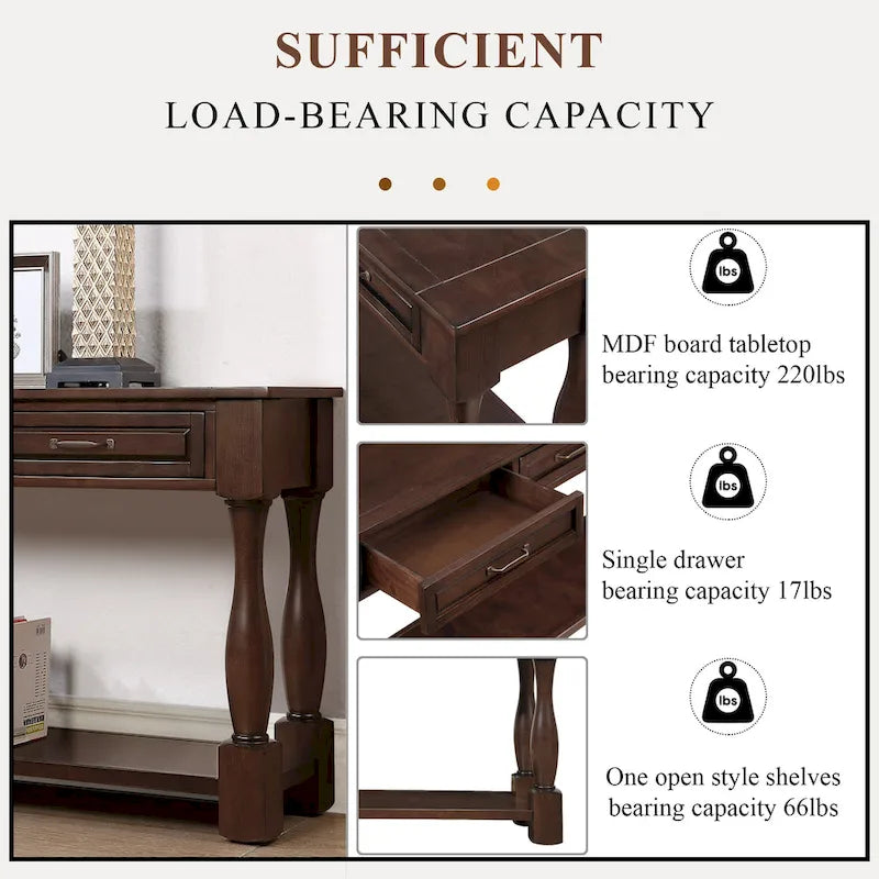 Long Wood Console Table with 3 Drawers and 1 Bottom Shelf