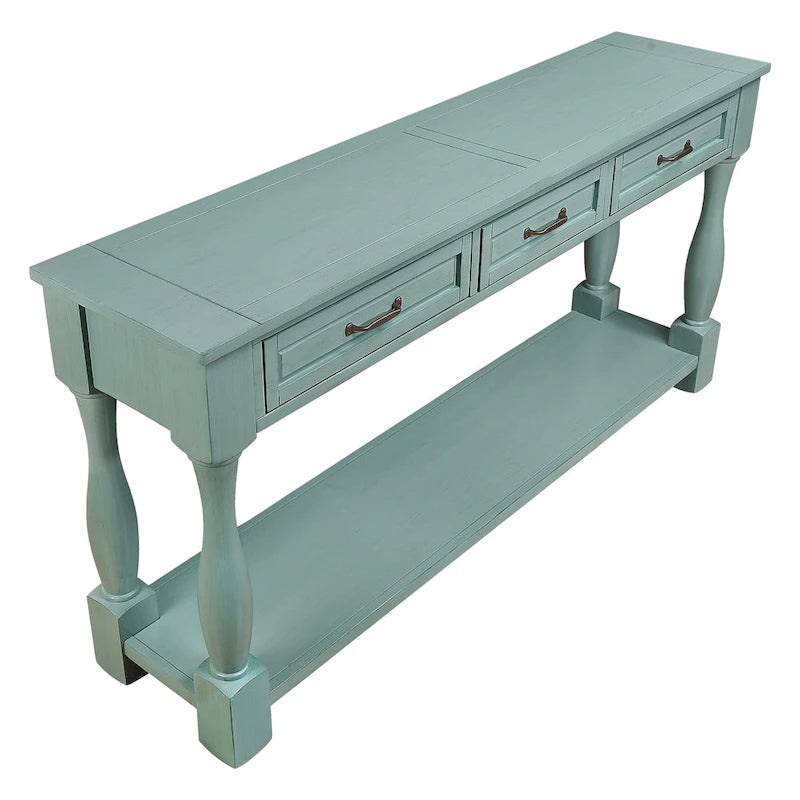 Long Wood Console Table with 3 Drawers and 1 Bottom Shelf
