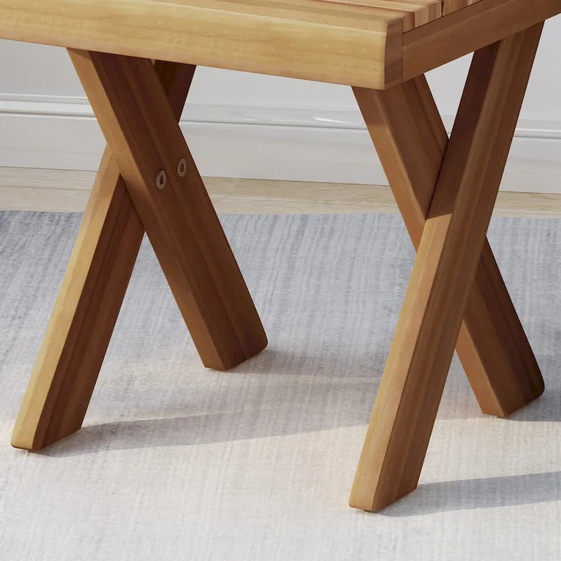 Farmhouse Acacia Wood Side Table with Cross Base