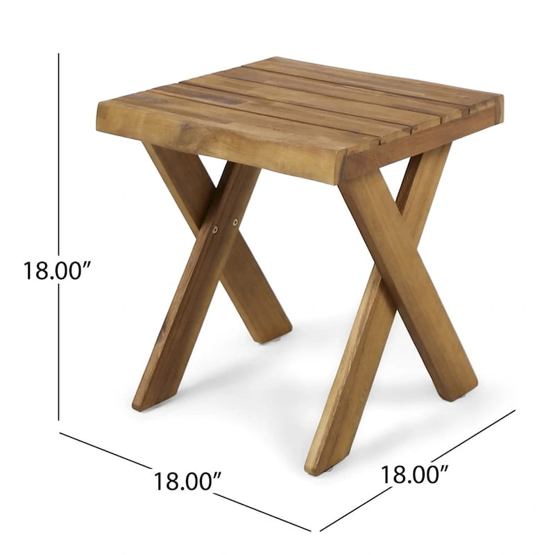 Farmhouse Acacia Wood Side Table with Cross Base