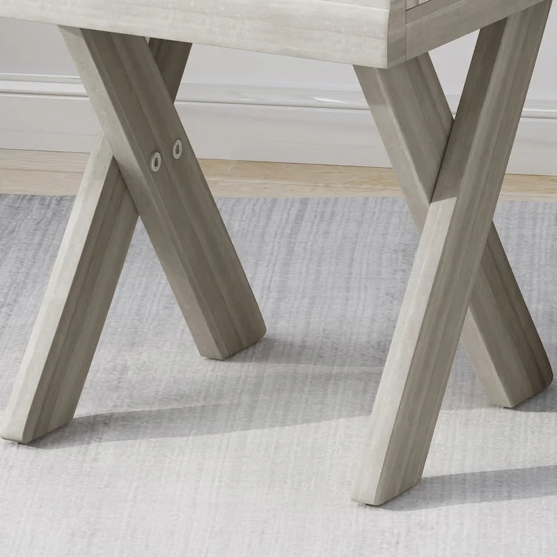 Farmhouse Acacia Wood Side Table with Cross Base