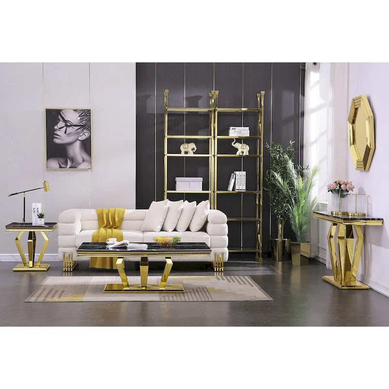 Modern Coffee Table with Stainless Steel Base 48 inches Rectangular Coffee Table with Sturdy Metal Frame for Living Room
