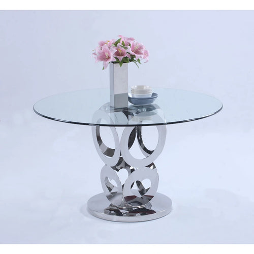 51-Inch Round Glass Dining Table with Laser Cut Pedestal Base
