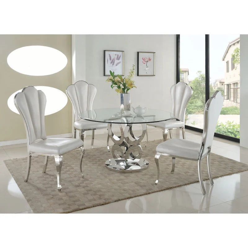 51-Inch Round Glass Dining Table with Laser Cut Pedestal Base