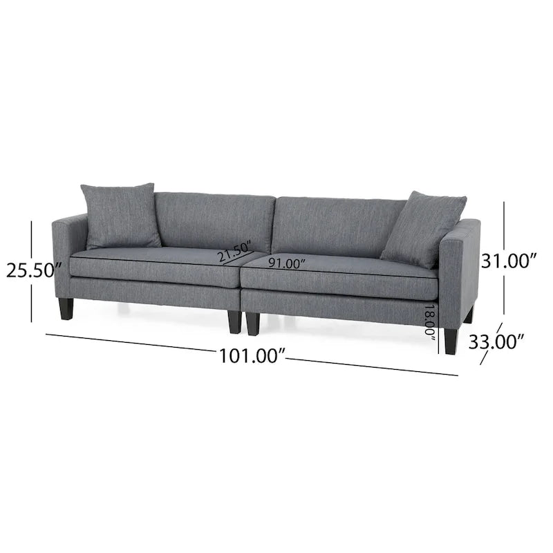 Contemporary Fabric 4-Seat Sofa with Accent Pillows
