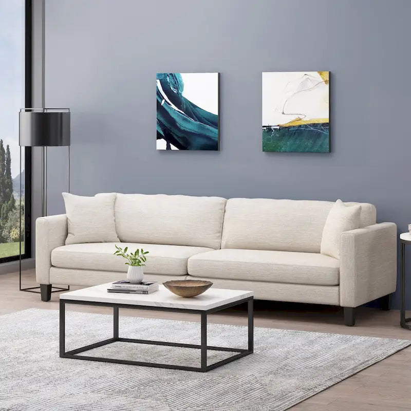 Contemporary Fabric 4-Seat Sofa with Accent Pillows