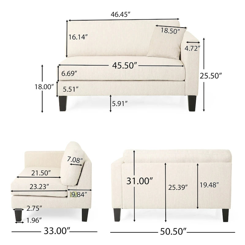 Contemporary Fabric 4-Seat Sofa with Accent Pillows