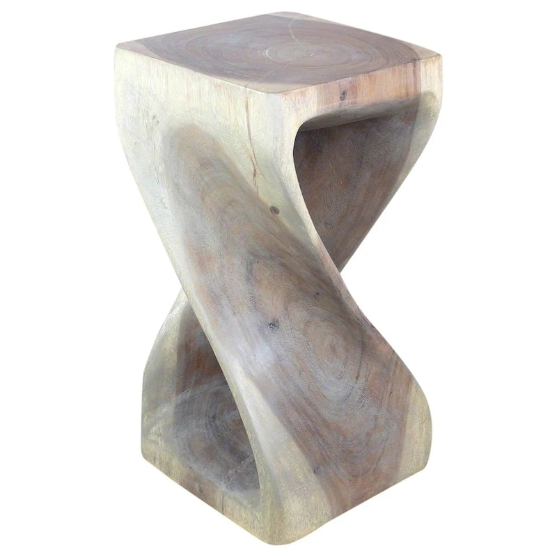 Handcarved Solid Wood Twist Stool / Accent Table - 12 x 12 x 23 in High Grey Oil