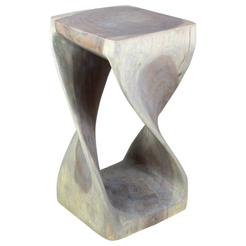 Handcarved Solid Wood Twist Stool / Accent Table - 12 x 12 x 23 in High Grey Oil