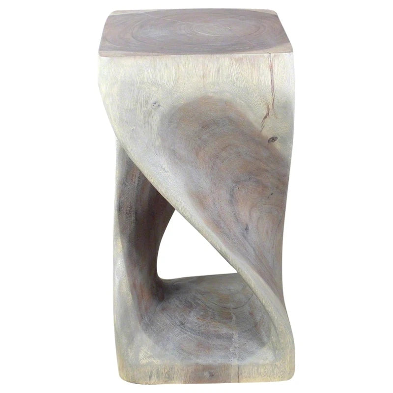 Handcarved Solid Wood Twist Stool / Accent Table - 12 x 12 x 23 in High Grey Oil