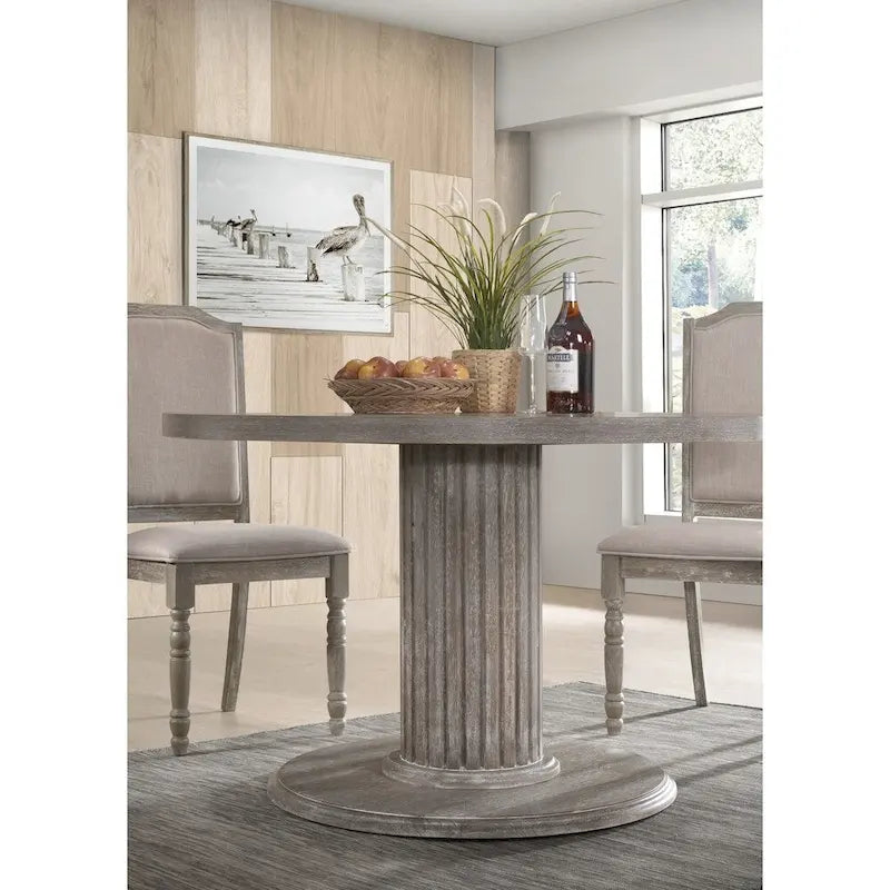 Round Wood Pedestal Dining Table in Reclaimed Grey - 47.2 inches